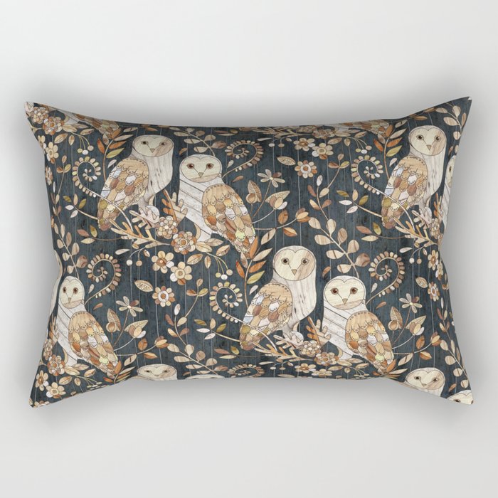 Wooden Wonderland Barn Owl Collage Rectangular Pillow