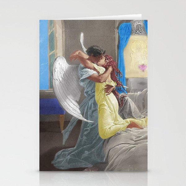 The lovers; the kiss angelic romantic encounter portrait painting by Mihály Zichy Stationery Cards