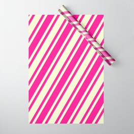 [ Thumbnail: Light Yellow & Deep Pink Colored Lines Pattern Wrapping Paper ]