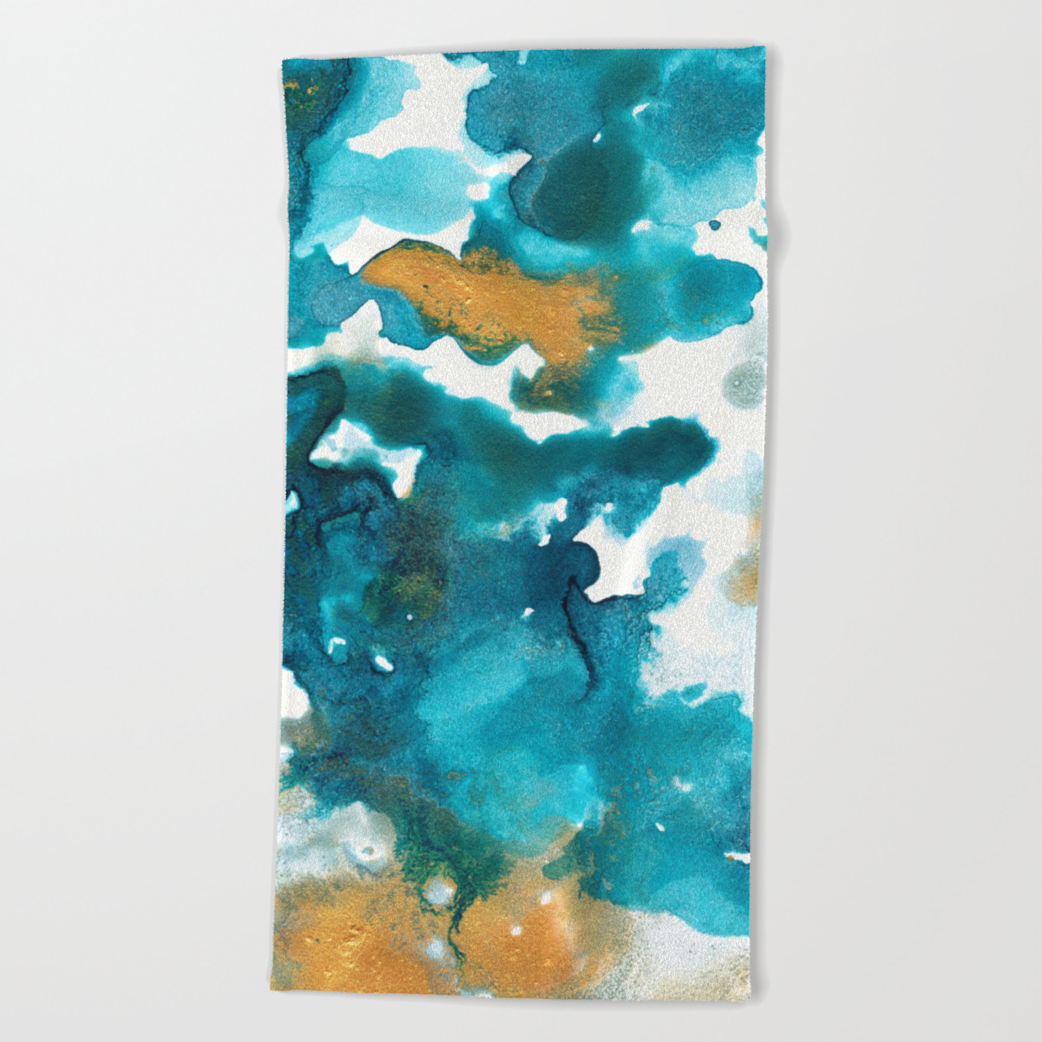 Aqua Teal Gold Abstract Painting 1 Ink Decor Art Society6