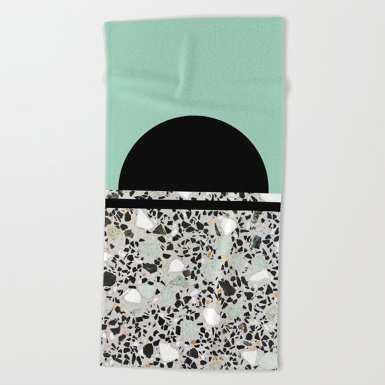 Abstract Concrete and Marble Terrazzo Stone Pastel Green Beach Towel