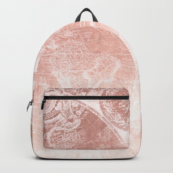 Antique World Map White Rose Gold Backpack