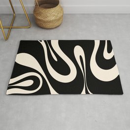 Mellow Flow Retro 60s 70s Abstract Pattern in Black and Almond Cream Area & Throw Rug