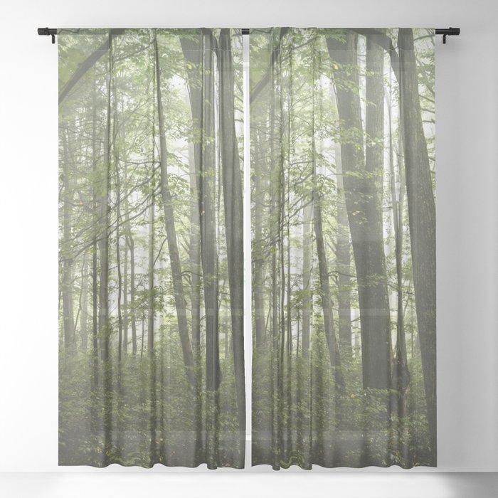 Smoky Mountain National Park - Green Foggy Forest Sheer Curtain