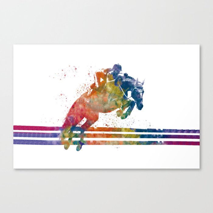 woman rides a horse in watercolor Canvas Print