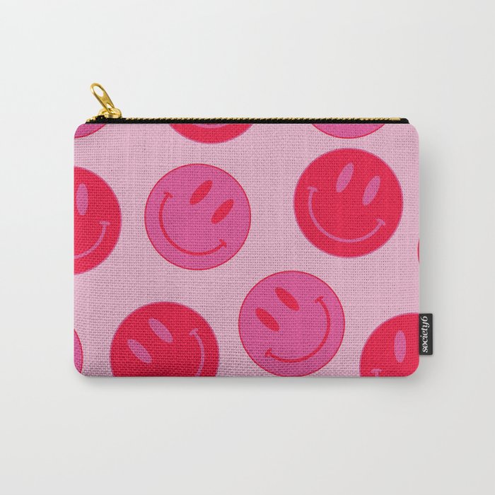 Large Pink and Red Vsco Smiley Face Pattern - Preppy Aesthetic Carry-All Pouch