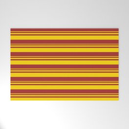 [ Thumbnail: Yellow and Brown Colored Stripes/Lines Pattern Welcome Mat ]