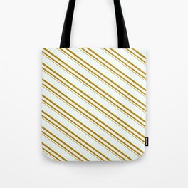 [ Thumbnail: Mint Cream and Dark Goldenrod Colored Stripes Pattern Tote Bag ]