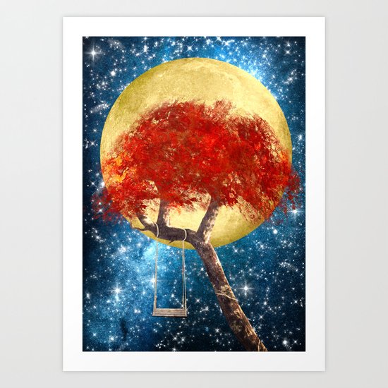 Swing Under a Golden Moon Art Print