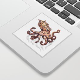 Greater blue-ringed octopus scientific illustration art print Sticker