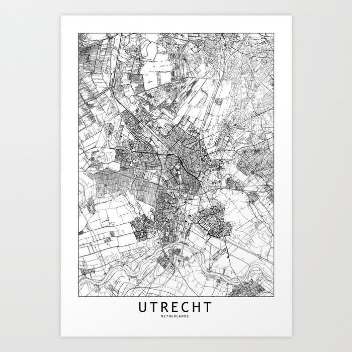 Utrecht White Map Art Print