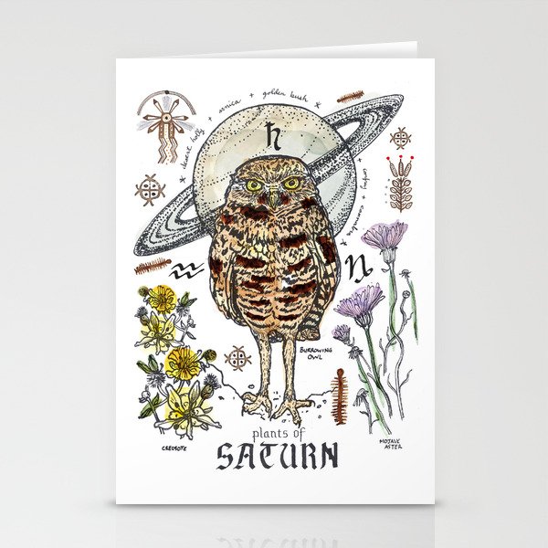 Saturn Owl Stationery Cards