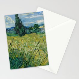 Green Wheat Field Landscape Painting Stationery Card