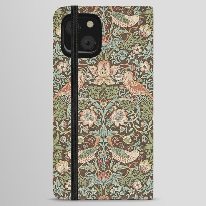 William Morris Strawberry Thief Detail Brown Chocolate Slate iPhone Wallet Case