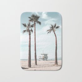 Lifeguard Tower California Beach Palm Trees Bath Mat