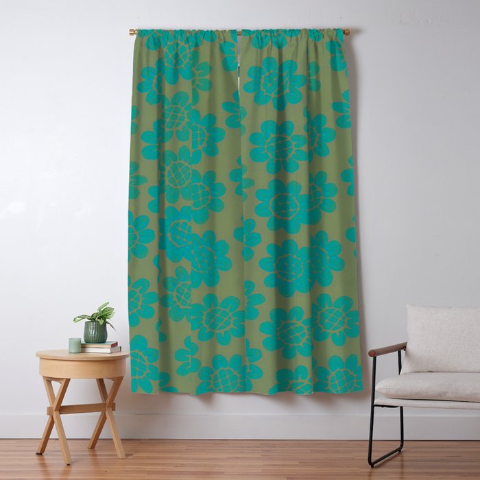 Teal Velvet Flowers Blackout Curtain By Stacyola Society6