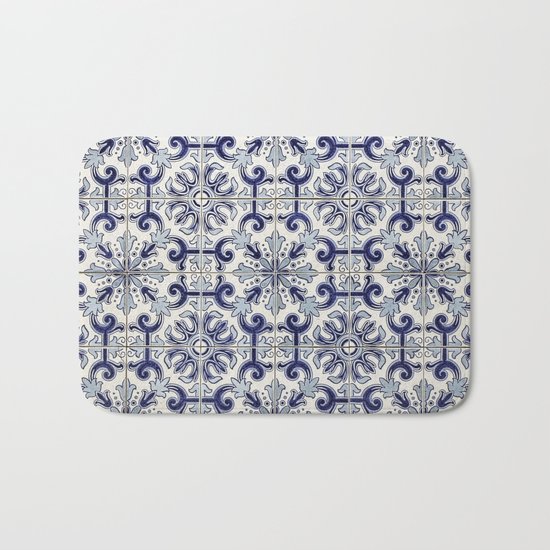 Portuguese tiles pattern blue Bath Mat