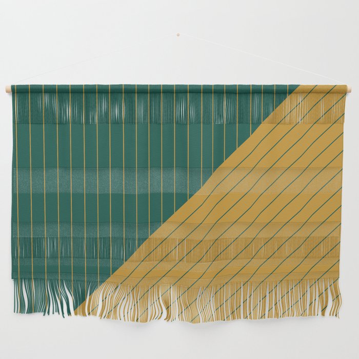 Elegant Pinstripes and Triangles Teal Green Yellow Gold Wall Hanging