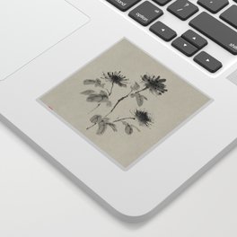 Flower Japanese Ink Painting - Calm Monotone Zen Art Sticker
