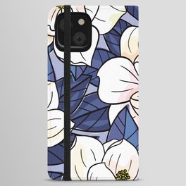White Magnolia Garden - Dark Blue Edition iPhone Wallet Case