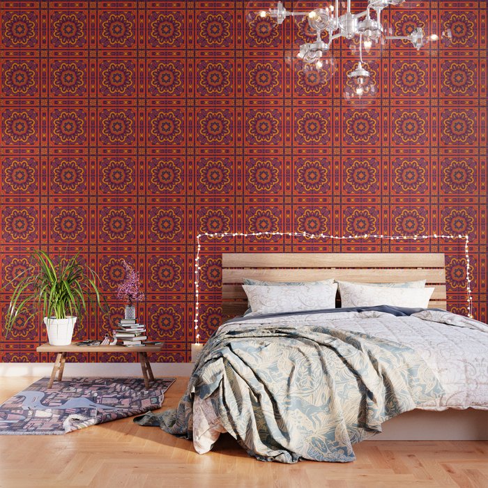 Paisley Tile - Purple and Red - Pattern Wallpaper