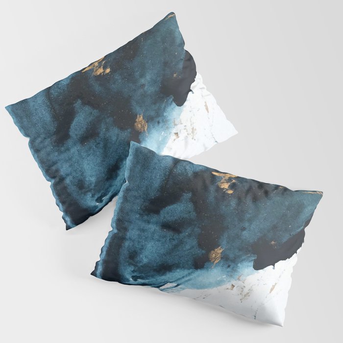 A Minimal Sapphire and Gold Abstract piece in blue white and gold by Alyssa Hamilton Art  Pillow Sham