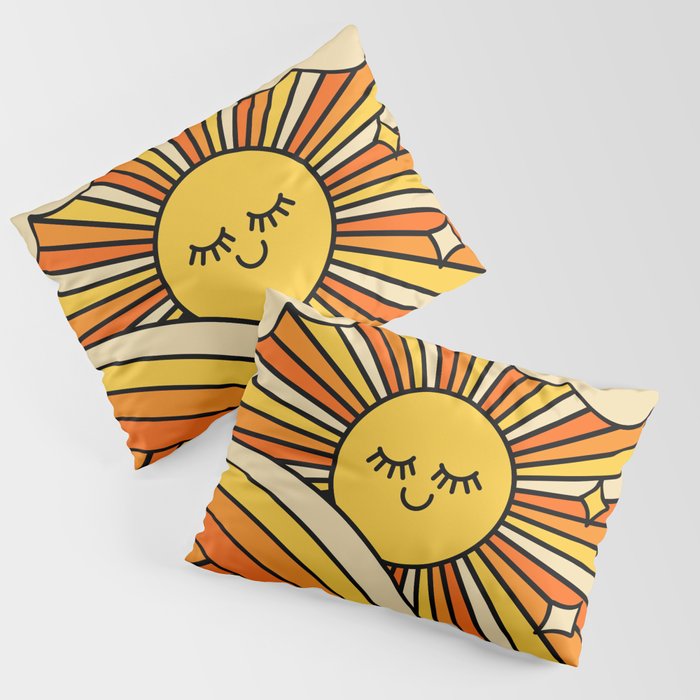The Happiest Sun Retro Groovy 70s Orange Yellow Pillow Sham