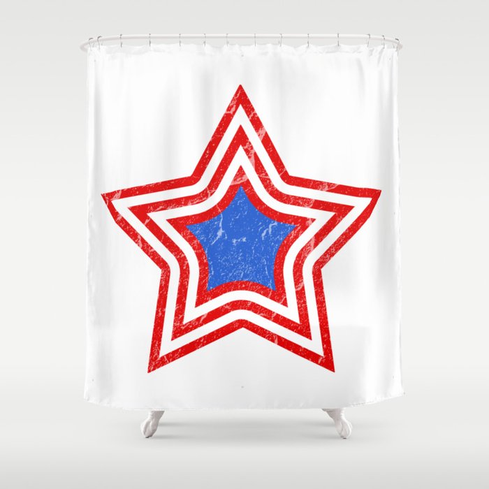 Patriotic Vintage Star Blue Center Red And White Stripes Shower Curtain