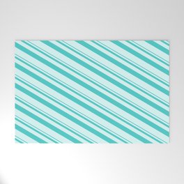 [ Thumbnail: Turquoise and Light Cyan Colored Lined/Striped Pattern Welcome Mat ]