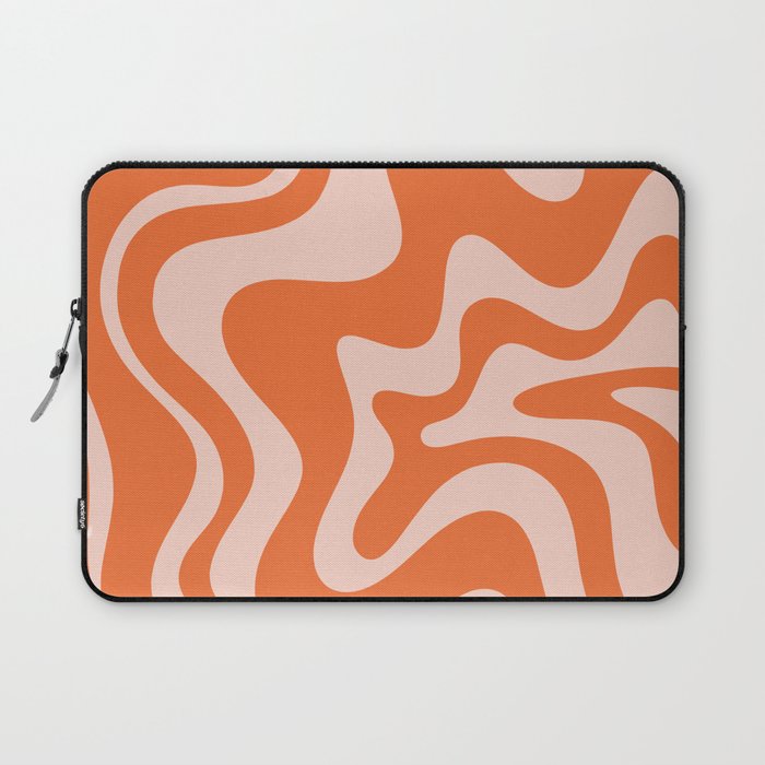 Retro Liquid Swirl Abstract Pattern in Orange and Pale Blush Pink Laptop Sleeve