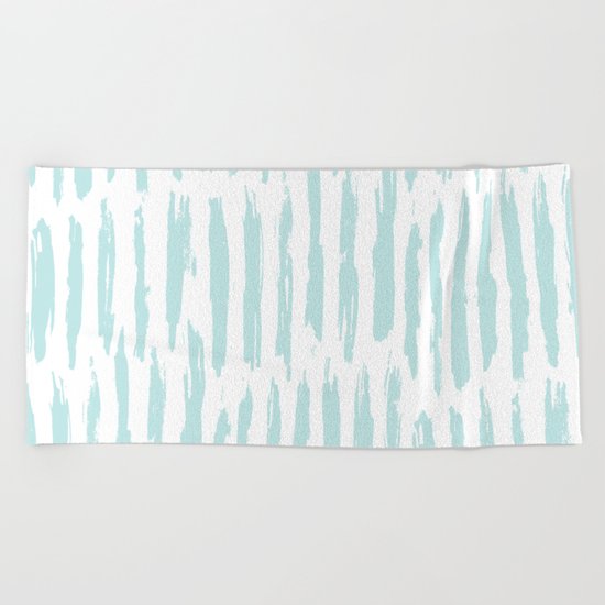 Vertical Dash Stripes Succulent Blue and White Beach Towel