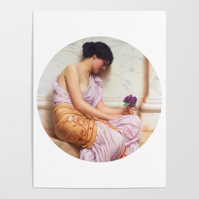 Violets, Sweet Violets "Girl with a beautiful transparent Summer pink Dress" John William Godward Poster