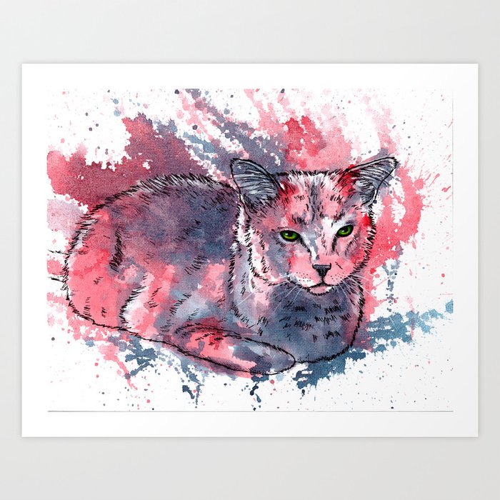 Cat Acrylic Painting Animal Abstract Portrait Art Print By