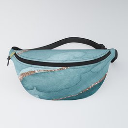 Watercolor Teal Blue And Gold Glitter Liquid Marble Abstract Fanny Pack
