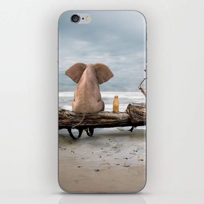 elephant and a dog are sitting on driftwood iPhone Skin