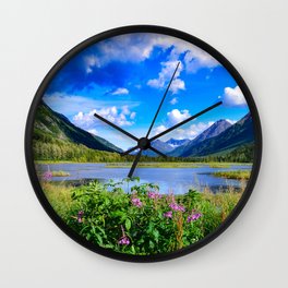 God's Country - IV, Alaska Wall Clock | Tern Lake, Kenai Peninsula, Seward Highway, Cooper Landing, Wildflowers, Travel Photography, Landscape, Outdoors, Alaska Art, Nature 