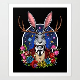 Psychedelic Jackalope Shrooms Rabbit Art Print