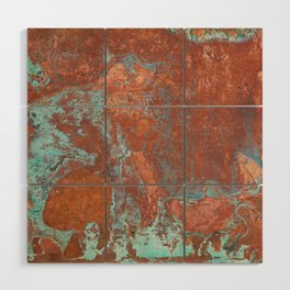 Tarnished Metal Copper Aqua Texture - Natural Marbling Industrial Art  Wood Wall Art