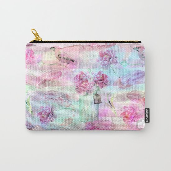 Summer pattern - Floral Flowers in pink on #Society6 Carry-All Pouch
