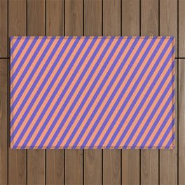 [ Thumbnail: Light Salmon and Slate Blue Colored Lined Pattern Outdoor Rug ]