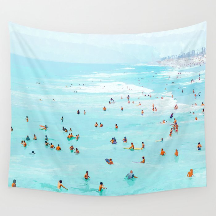 Hot Summer Day | Beachy Watercolor Painting | Ocean Sea Surf Swim | Vacation Travel Staycation Waves Wall Tapestry