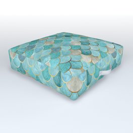 Moroccan Mermaid Fish Scale Pattern, Aqua,Teal Outdoor Floor Cushion