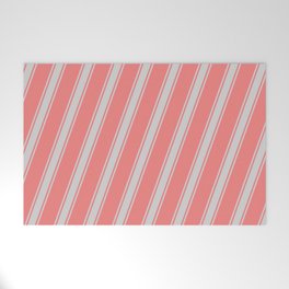 [ Thumbnail: Light Coral & Light Gray Colored Stripes Pattern Welcome Mat ]