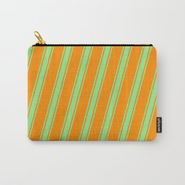 [ Thumbnail: Dark Orange and Light Green Colored Lined/Striped Pattern Carry-All Pouch ]