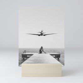 Steady As She Goes; aircraft coming in for an island landing black and white photography- photographs Mini Art Print