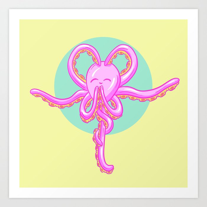 Tranquil Meditation Yoga Octopus Cartoon Art Print