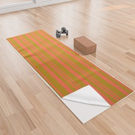 [ Thumbnail: Red and Dark Goldenrod Colored Lined/Striped Pattern Yoga Towel ]