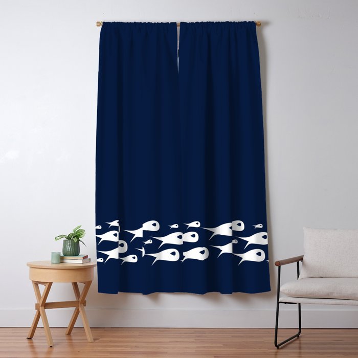 Fish Stripe 2 Minimalist Mid Century Modern Fish School In White