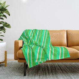[ Thumbnail: Lime Green, Green & Bisque Colored Stripes Pattern Throw Blanket ]