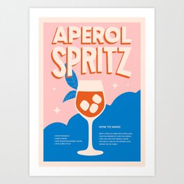 Aperol Spritz Cocktail Mid Century Modern Art Print